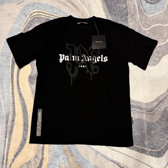 Palm Angels Black Grafitti PA Paris Logo Black T-Shirt Size...